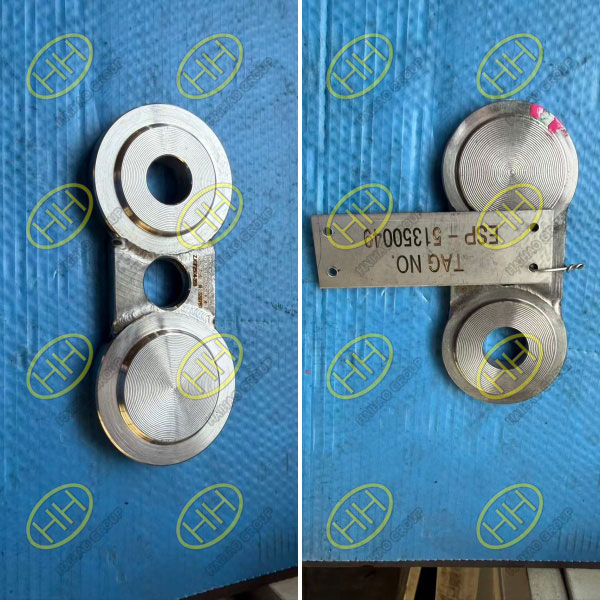 ASTM A240 UNS S32750 spectacle blind and ASTM A350 LF2 CL1 spectacle blind flange manufactured by Haihao Group