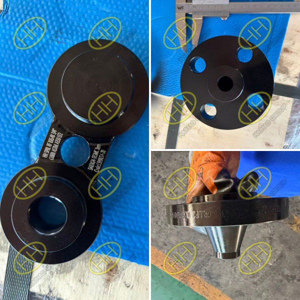 ASTM A350 LF2 Class 600 weld neck flanges and ASME B16.48 RF spectacle blind manufactured by Haihao Group