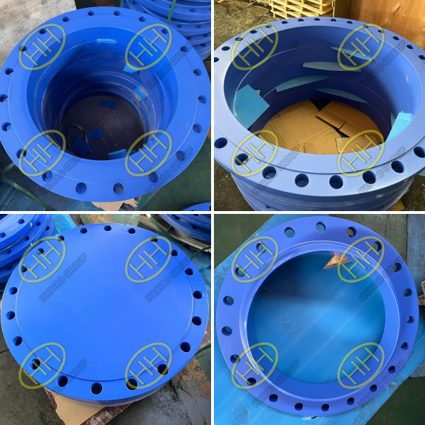 BS EN 1092-1 FBE coated welding neck and blind flanges prepared for export