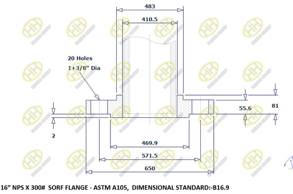 Drawings for ASME B16.5 RF A105 SO flange