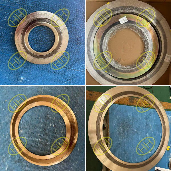 Spiral wound gasket with graphite filling and stainless steel ring for high pressure sealing