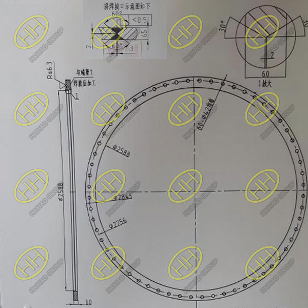 Technical drawing of ASTM A516 Gr. 70 custom flange by Haihao Group